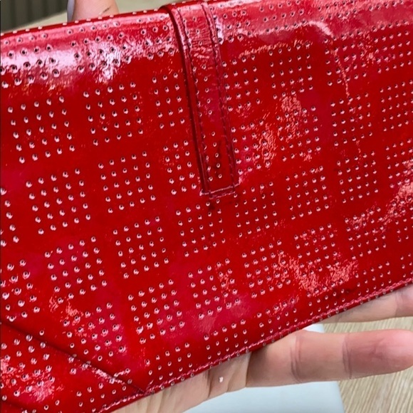 Lodis Red Patent Leather Laser Clutch Bag Wristlet